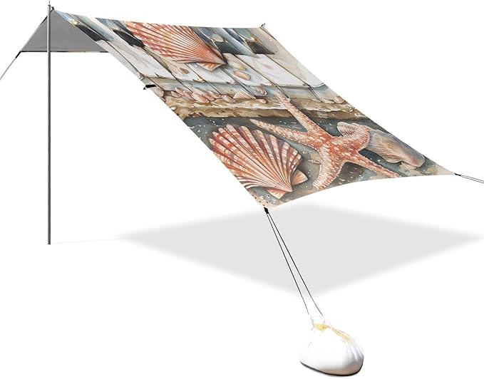 ALAZA Piano Keys Shells Starfish Beach Tent Sun Shelter Portable Canopy Sunshade for Outdoor Camping Picnics Backyard Fun 10x9 ft