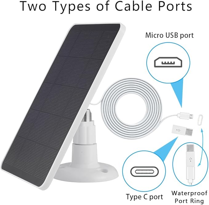 2 Pack Solar Panel Compatible with WYZE Battery Cam Pro EufyCam 2C/2C Pro 4W 5V Solar Panel with 10ft Micro USB Charging Cable for Outdoor Battery Camera Tpye C Adapter Adjustable Wall Mount