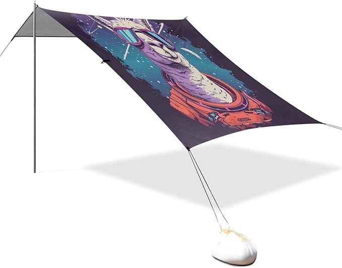 ALAZA Llama Space Polka Dots Beach Tent Sun Shelter UPF50+ Protection Beach Shade Canopy w/ 4 Sandbags for Outdoor Camping Fishing Backyard Fun Picnic 10x9 ft