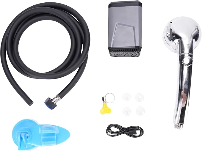 Irfora Portable Camping Shower Electric Pump Battery Powered USB Rechargeable Shower with Display Screen (Grey)