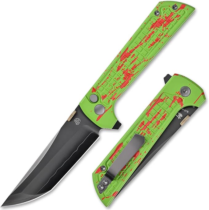 Manual Folding Pocket Knife for Men - SLD-Magic 3-Layer San Mai Steel - 3.5 DLC Coated Modified Tanto Blade - Lightweight Aluminum Handle with Secure Button Lock - Precision EDC Utility Tool for Outd