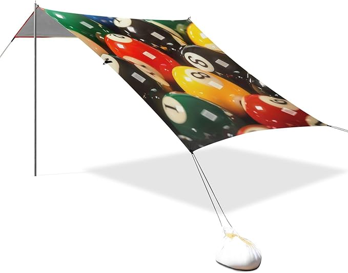 ALAZA Billiard Balls with Numbers Beach Tent Sun Shelter Portable Canopy Sunshade for Outdoor Camping Picnics Backyard Fun 10x9 ft
