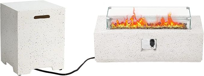 HOMPUS Outdoor Propane Fire Pit 50000 BTU 42-inch x 17-inch Rectangle Concrete Gas Fire Table Outside Smokeless Firepit with Tank CoverWind GuradLava Rocks and Rain Cover for GardenDeckBackyard