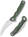 TRIVISA knives - Lacerta-04G |Hawkbill Folding Knife for Men EDC Pocket Pikal Knife with Reversible Wire Clip 3.34 Stone Wash 14C28N Steel Flipper Blade &amp Micarta Handle
