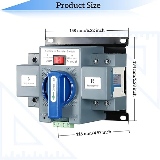 JONAS C AC220V 63A 2P Automatic Transfer Switch Solar Mini ATS Generator Dual Power Changeover Switch 50Hz/60Hz Auto Dual Power Switch for Rv Lv Power