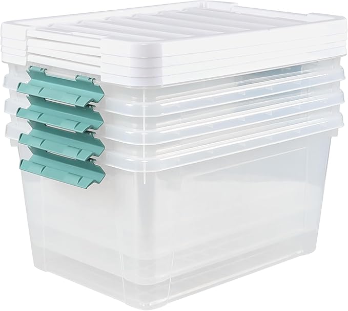 35 Quart Plastic Storage Bins with Lids 4-Pack Stackable Clear Storage Organizing Box for Garage Closet Kitchen