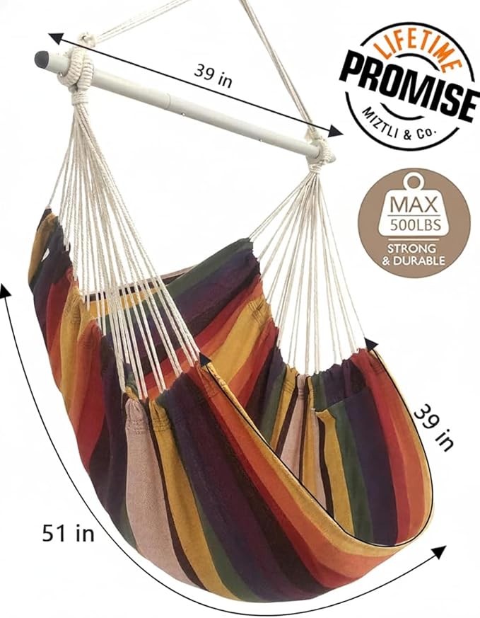 Miztli Hammock Chair with Hanging Chair Cover – Max 500 Lbs Steel Spreader Bar with Anti-Slip Rings Comfortable Indoor &amp Outdoor Hanging Chair – Includes Protective Waterproof Cover (57x45.5 in)