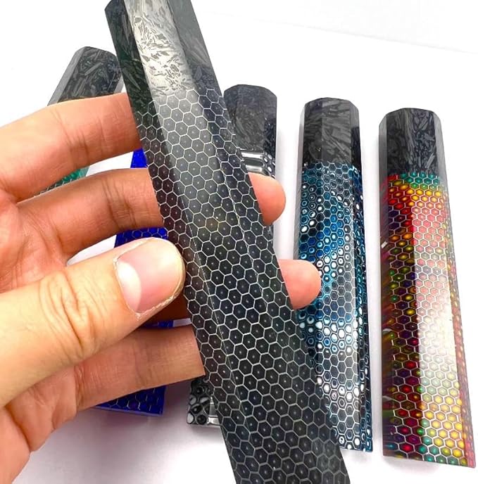 1PC Japanese Octagonal Honeycomb Knife Handle Blank DIY Replacement in Blue Fits for Home Kitchen Chef