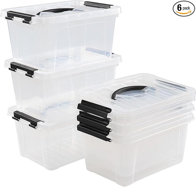 6 Liter Plastic Storage Box Clear Storage Bin with Lids Set of 6