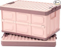 Pink Collapsible Storage Bins with Lids 2-Pack Folding Plastic Stackable Utility Crates 30L Durable Containers for Home &amp Garage Organization