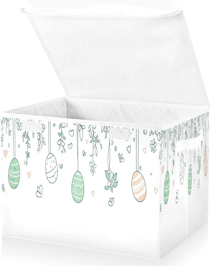 Christmas Storage Baskets with Lids Easter Background Collapsible Bins Stackable Fabric Linen Baskets Closet Organizer Container 16.5x12.6x11.8