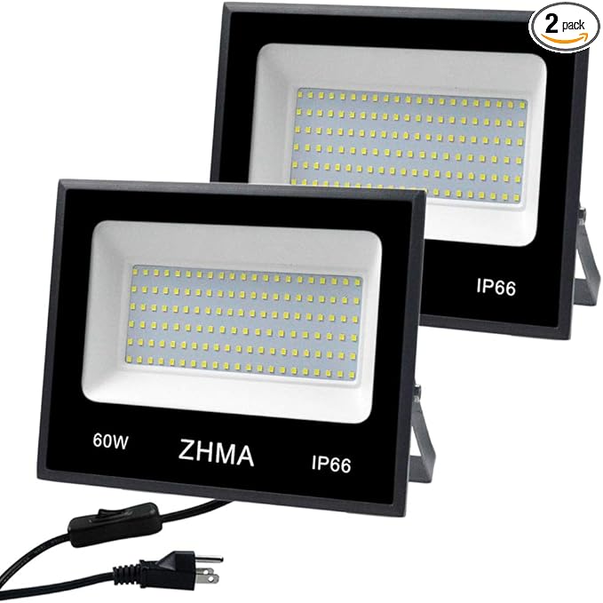 2 Pack 60W LED Outdoor Lighting Flood LightsWall LightWork LightIP66 Waterproof Security Lights5400lm6500K White Light for ShopGarageYardGardenLandscape Playground Lighting