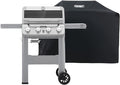 Monument Grills 4-Burner Liquid Propane Gas Grill Silver Stainless Steel Grill Patio Garden Barbecue Grill with Clearview® Lid and One Foldable Shelf Mesa400MF with BBQ Cover