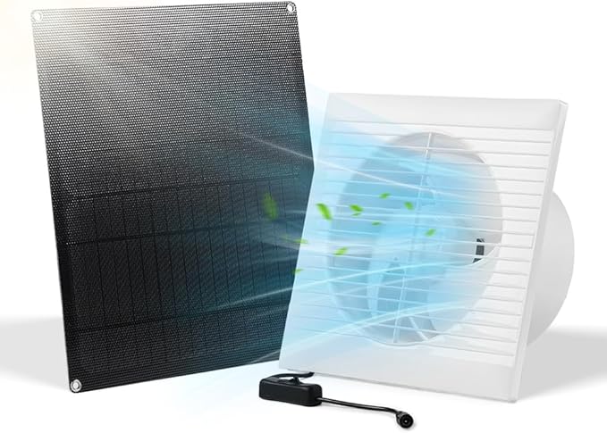 SUNYIMA Solar Powered Exhaust Fan 15W Weatherproof Solar Panel with 8 Inch Solar Exhaust Fan for Shed Ventilation Small Chicken Coops Greenhouses Pet Houses Window Exhaust Garage