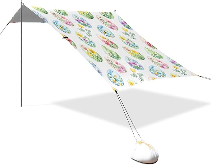 Easter Egg Beach Canopy Sun Shelter with Sandbags &amp Sand Shovel &amp Windproof Ropes - Portable 110x126 Beach Shade Beach Tent for Camping Picnics