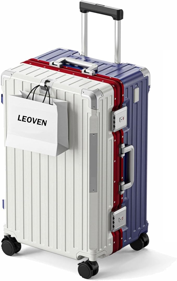 LEOVEN Hardside Luggage LS-0683 PC Hard Shell Suitcase with Cup Holder USB Type-C 3:7 Ratio Large Capacity Aluminium Frame TSA Customs Lock 360° Double Wheels with Brake and Shock Absorber