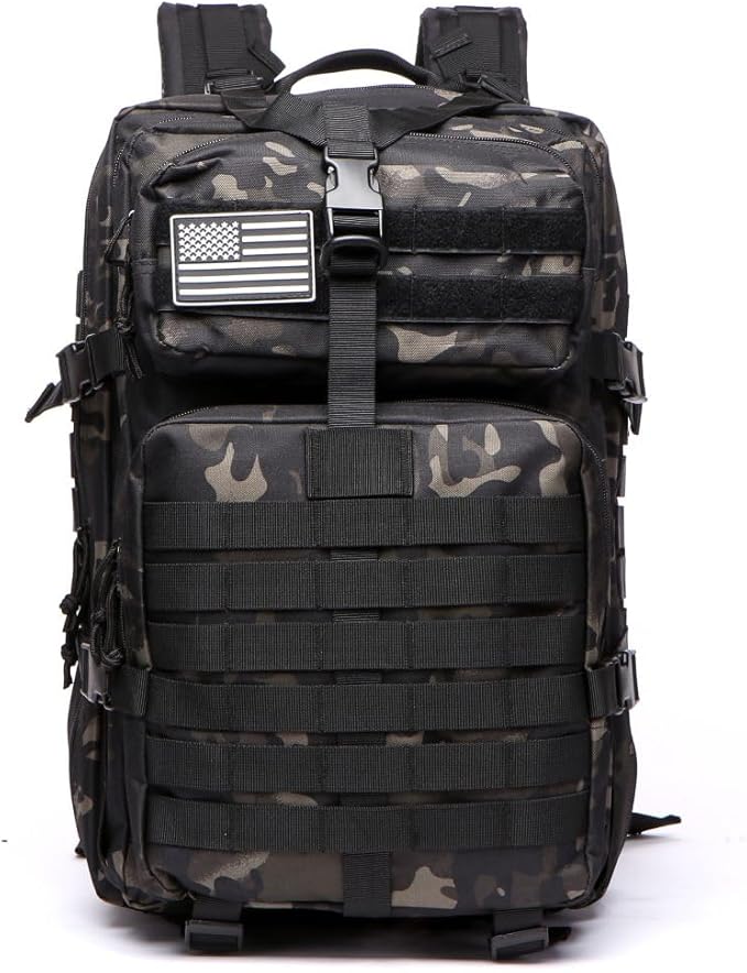 50L Sturdy Nylon Waterproof Fishing Hunting Backpack Outdoor Military Rucksacks Tactical Sports Camping Hiking (Camo black)