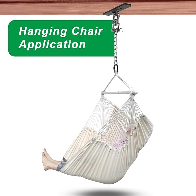 Dolibest Hanging Kits Hammock Chair Hardware Heavy Duty Swing Hanger with Chain for Indoor Outdoor Playground Hanging Hammock Chair Punching Bags 4 Screws 600 LB Capacity 3.28ft 360° Rotation