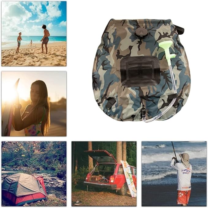 TopHomer Solar Shower Bag with Hose Shower Head Thermometer 20L Foldable Camping Shower Bag On-Off Switchable Shower Head for Hiking Beaches Garden Sprinkler Bags