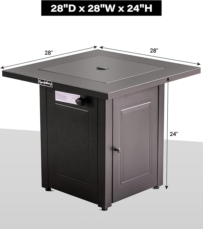 LEGACY HEATING 28-Inch Propane Fire Pit Table Gas Square Outdoor Fire Table Dinning with Lid Lava Stone 50000BTU ETL Certification for Outside Garden Backyard Deck Patio
