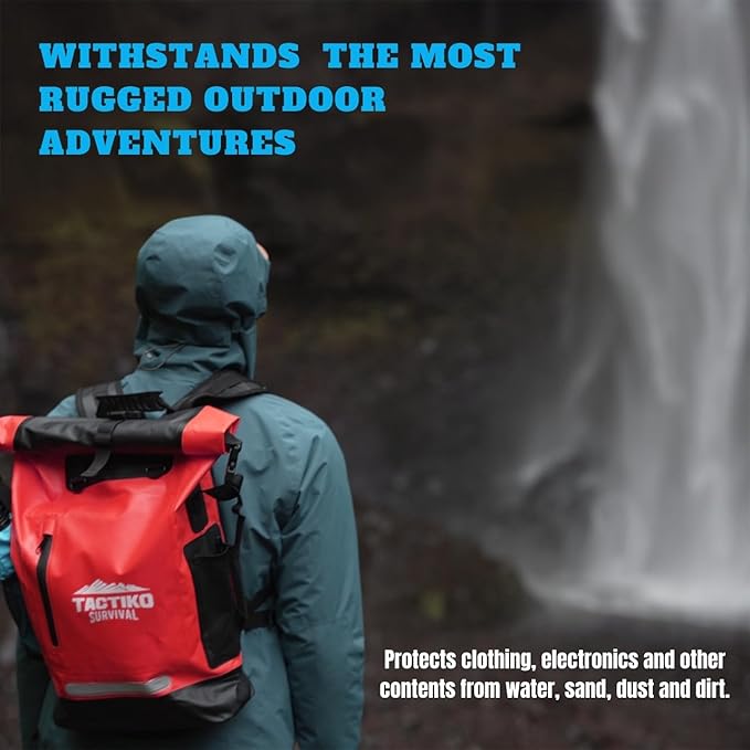 TACTIKO 30L Heavy-Duty 100% Waterproof Backpack Roll Top Dry Bags for Kayaking Hiking Camping Survival