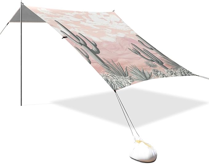 Beach Canopy with Windproof Ropes &amp Sandbags Beach Tent Sun Shade Sun Shelter for Camping Trips Fishing Backyard Fun or Picnics Desert