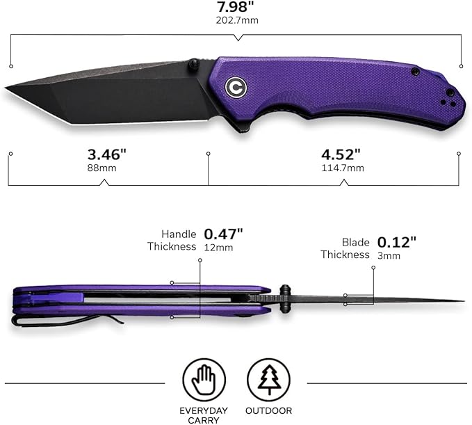 CIVIVI Brazen Folding Pocket Knife3.5-Inch Tanto D2 Plain BladeG-10 Outdoor Camping Hiking Knife with Thumb Studs and Flipper OpenerUnique Tool Gift for EDC Men Women C2023D