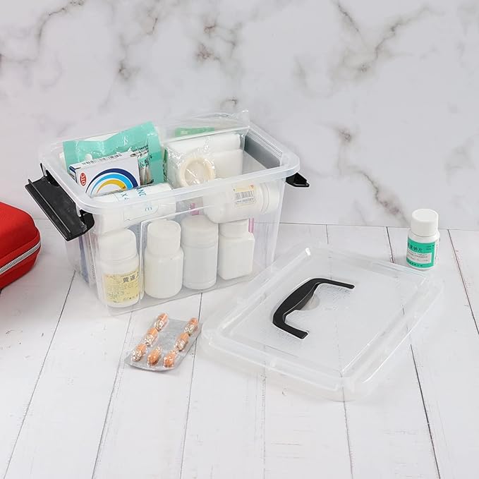 Ramddy 3.5 Quart Small Plastic Storage Box with Handles 6 Packs Clear Latching Bin with Lid