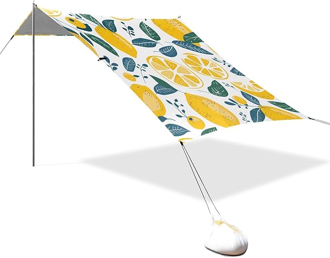 ALAZA Lemon Grenn Leave Seamless Beach Tent Sun Shelter Portable Canopy Sunshade for Outdoor Camping Picnics Backyard Fun 10x9 ft