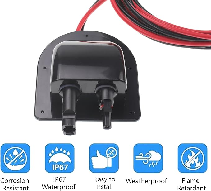 ZOOKOTO 10Ft 10 AWG Soft Copper Cable ABS UV Resistance Dual Cable Entry Housing with 2 solar connectors for Solar Project on Rv BoatCamperVan Weatherproof Black