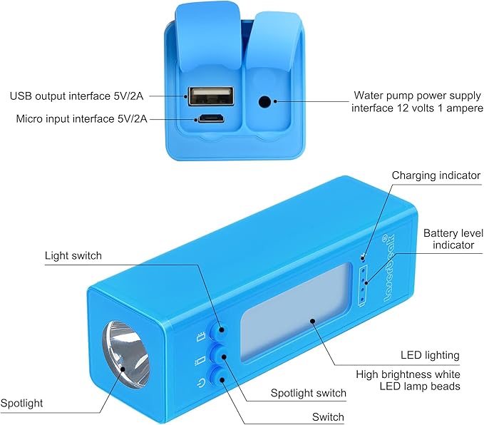 Portable Outdoor Camping Shower with Charger 5000mAh Power Bank High Capacity with LED Camping Lantern for Emergency Light Mobile phone emergency charging 3 Functions Handheld Shower Head