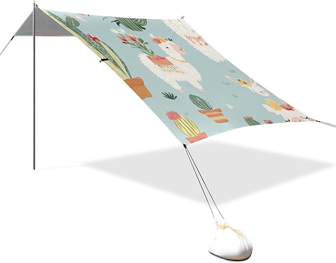 ALAZA Cute Llama Flower and Cactus Beach Tent Sun Shelter Portable Canopy Sunshade for Outdoor Camping Picnics Backyard Fun 10x9 ft