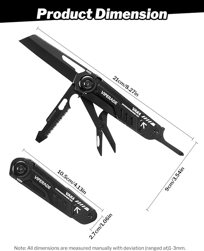 VIPERADE VAK4 Multitool Pocket Knife for Men Multifunctional 21-in-1 Multitool Pocket Knife with Pouch Outdoor Camping Survival and Everyday Use (K4-Black)