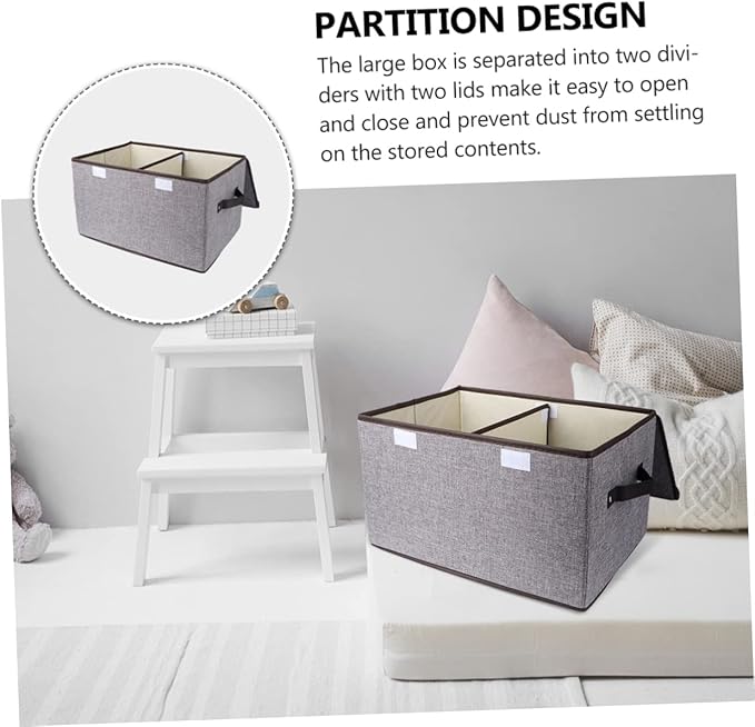 Foldable Storage Bin Double Lids Cotton Linen Organizer for Home Office Nursery Capacity Storage Box Handles for Toys Clothes