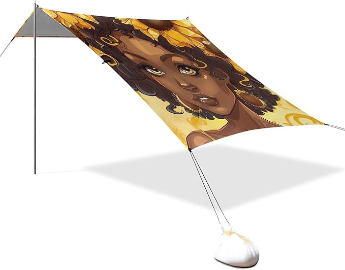 ALAZA African Woman with Sunflower Beach Tent Sun Shelter Portable Canopy Sunshade for Outdoor Camping Picnics Backyard Fun 10x9 ft
