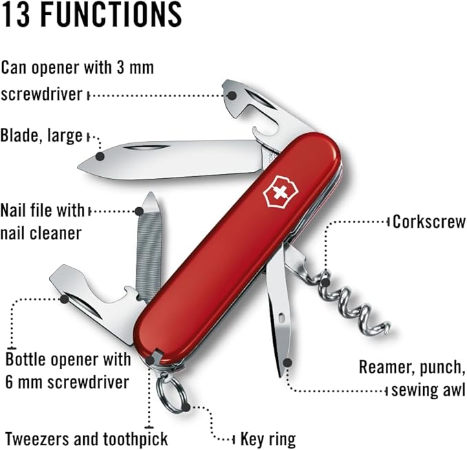 Victorinox Sportsman 13 Function Swiss Army Pocketknife Red