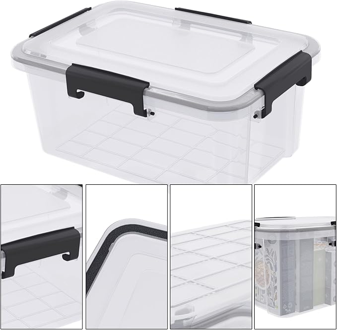 10 Liter Plastic Airtight torage Conatiner 6 Pack Clear Boxes with Seal Circle/Latch Lids