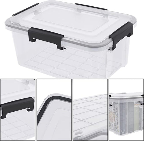 10 Liter Plastic Airtight torage Conatiner 6 Pack Clear Boxes with Seal Circle/Latch Lids