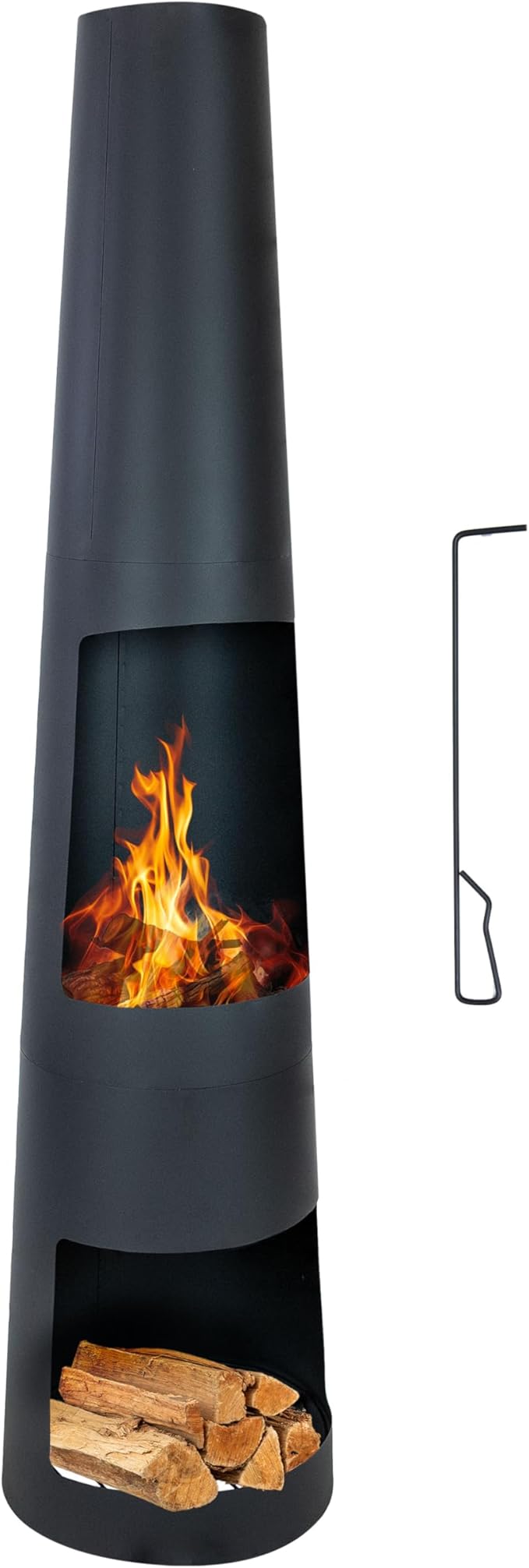 Sunnydaze 59-Inch Steel Chiminea Outdoor Fire Pit with Built-in Log Holder - Chiminea Outdoor Fireplace - Includes Poker