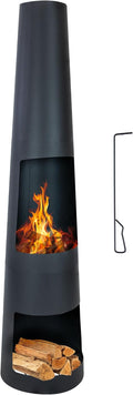 Sunnydaze 59-Inch Steel Chiminea Outdoor Fire Pit with Built-in Log Holder - Chiminea Outdoor Fireplace - Includes Poker