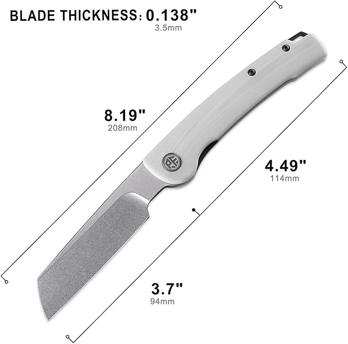 Petrified fish PFE04 Scholar Folding Knife 3.7 154CM Stonewashed Blade3.92 oz G10 Handle Front Flipper Liner lock Pocket Knife for Camping EDC (Stonewashed &amp White G10 Handle)