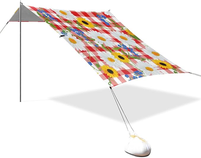 Beach Canopy with Windproof Ropes &amp Sandbags Beach Tent Sun Shade Sun Shelter for Camping Trips Fishing Backyard Fun or Picnics Floral