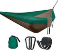 Double Camping Hammock Portable Indoor Outdoor Tree Hammock with 2 Hanging StrapsLightweight Nylon Parachute Hammocks for Backpacking Travel(Forest Green/Camel)