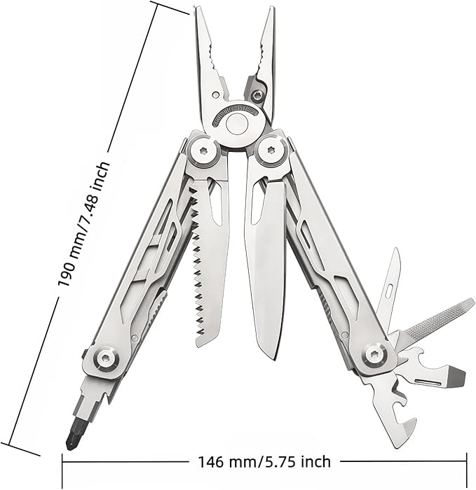 Multi Tool 23-in-1 Full-Size Camping Essentials Hunting &amp Tactical Knives &amp Tools With Safety Locking Outdoor Gear Mens Gifts Ideas Gifts for Hunters Men who have Everything (Silver）
