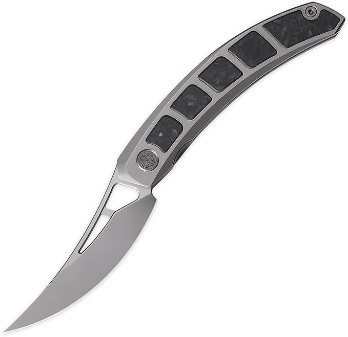 Cavolknife Kamasu Front Flipper Folding Knife3.74 M390 Steel Blade Persian KnifeTitanium &amp GITD Carbon Fiber Handle Pocket Knife Glowing in the darkTitanium Pocketclip(Grey)
