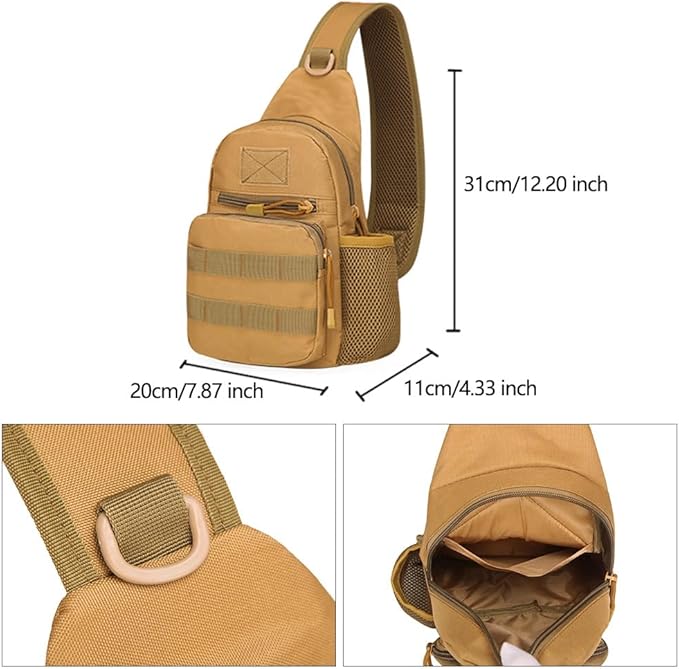 Outdoor Tactical Bag Backpack Military Sport Bag Pack Sling Shoulder Backpack Water bottle hanging bag (Mud Color)
