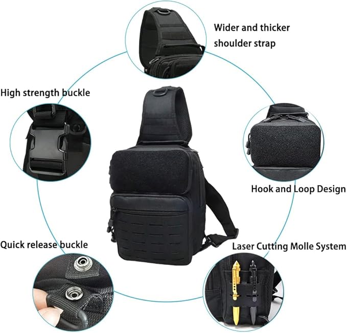 Tactical Sling Bag Backpack for Men Molle Shoulder Bag Pack Daypack Backpack for Hunting Hiking Traveling Camping