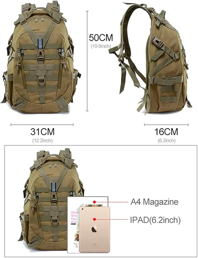 Compatible For 35L Camping Backpack Men Military Tactical Army Climbing Rucksack Hiking Travel(Army Green)