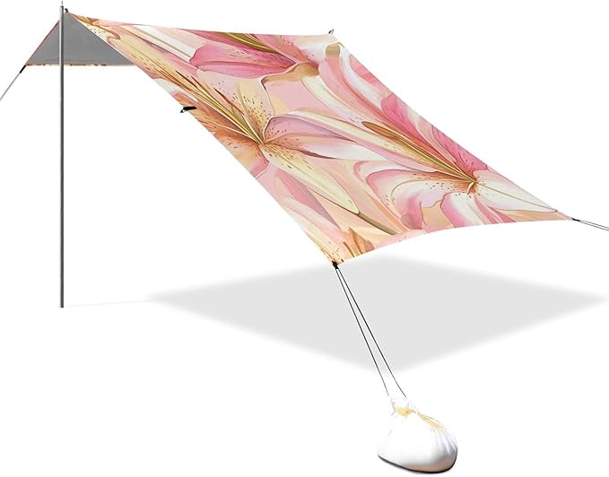 ALAZA Pink Golden Lily Beach Tent Sun Shelter Portable Canopy Sunshade for Outdoor Camping Picnics Backyard Fun 10x9 ft