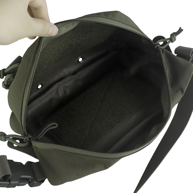Assault Dangler Pouch with Elastic Loops Panel*2 Hook Loop Tongue for Plate Carrier Chest Rig Top Arc Opening Half Zip Tactical Fanny Pack Sling Bag Concealed Carry EDC IFAK Medical Drop Pouch-RG